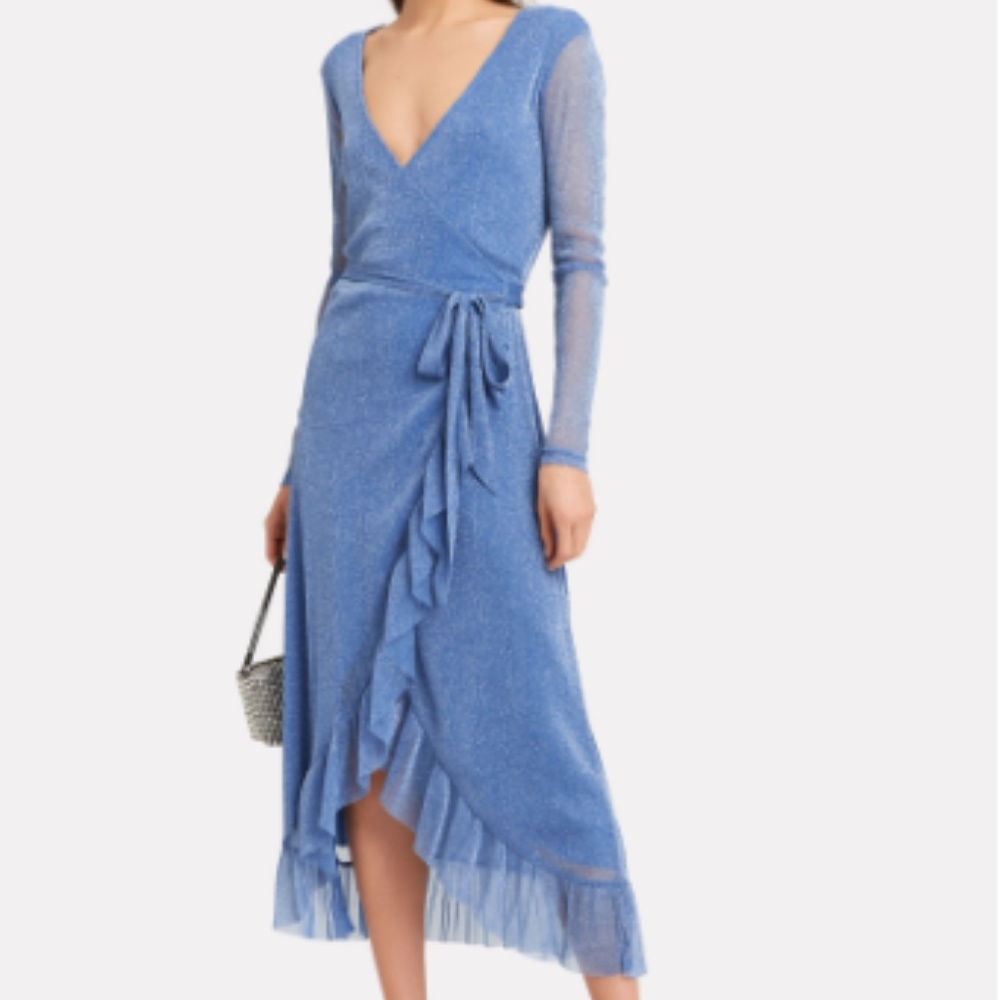 RÉSUMÉ Nadia blue mesh wrap dress NWT